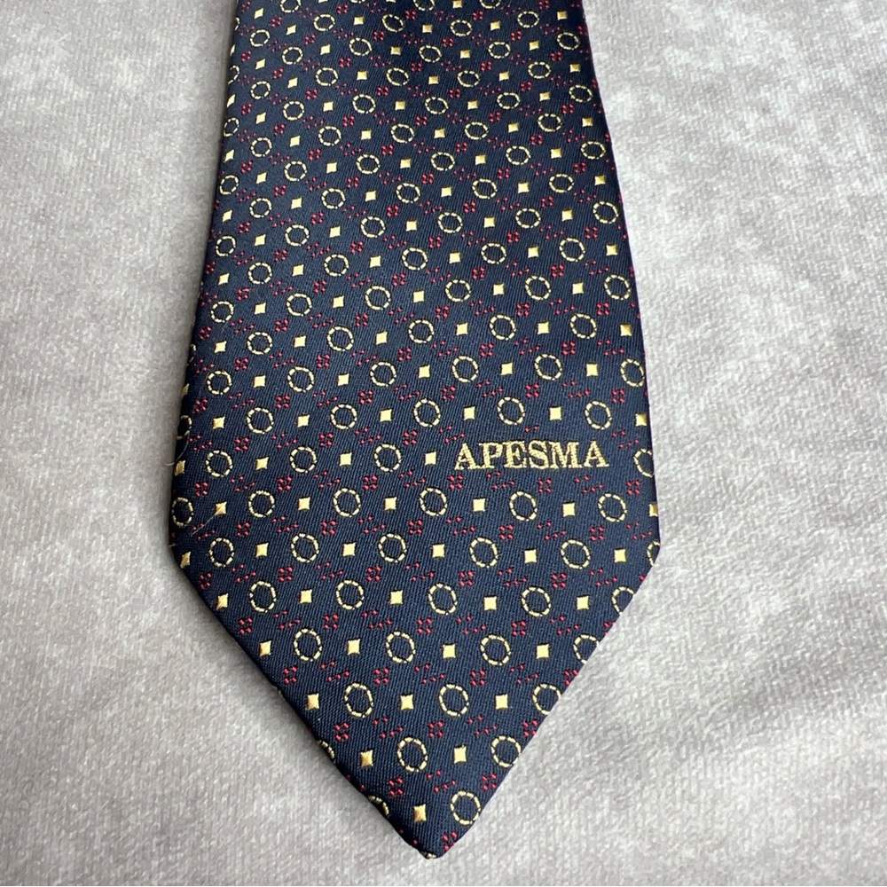 Noone Men’s Neck Tie APESMA Australian Made Navy Gold Red 58” Long 3-1/2” Wide